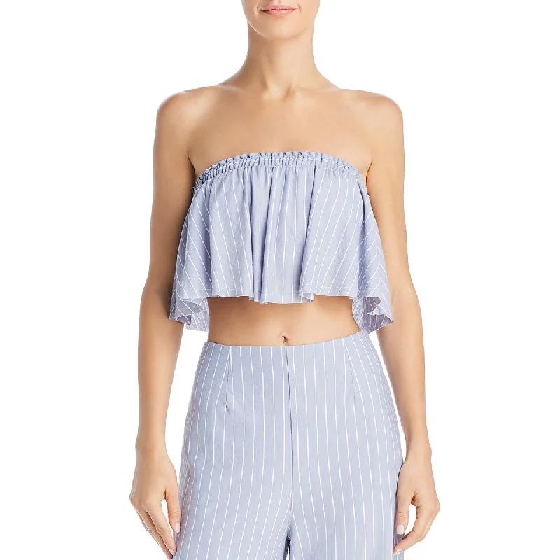 Sage Womens Wild One  Striped Strapless Crop Top