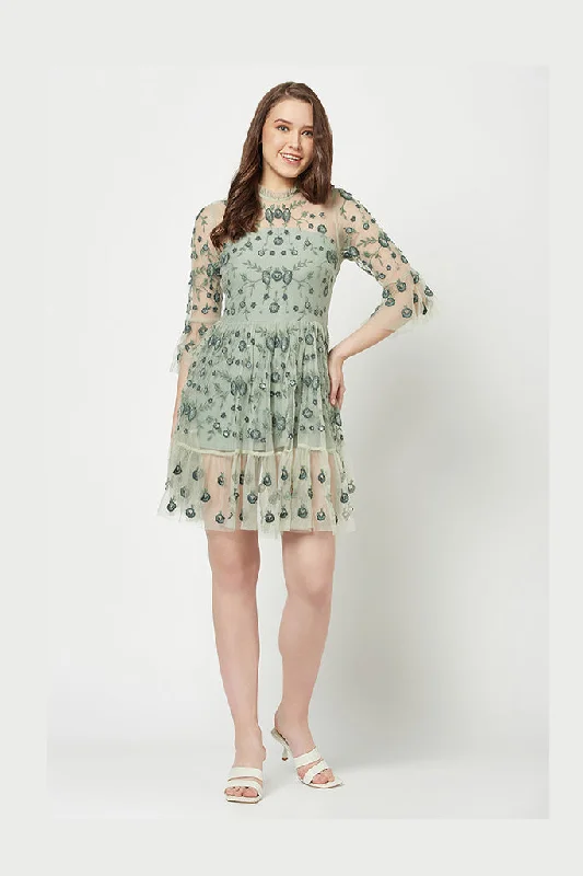 Green Floral Embroidered Dress
