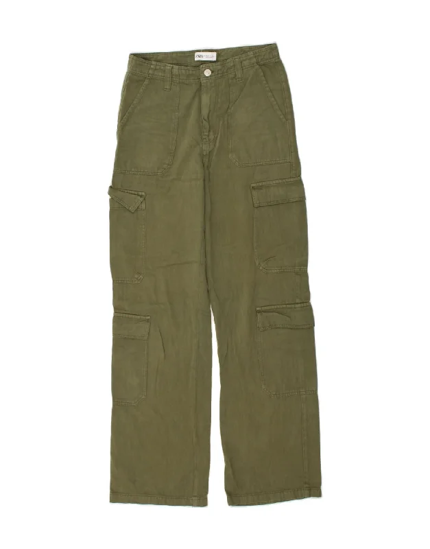 ZARA Womens Straight Cargo Trousers US 4 XS W26 L31 Khaki