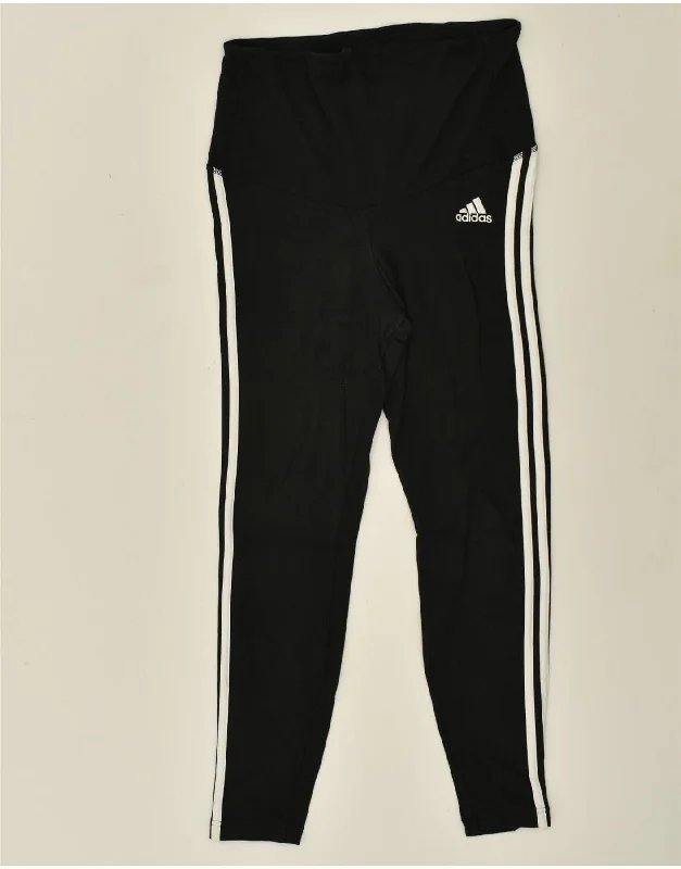ADIDAS Womens Leggings UK 12/14 Medium Black Cotton