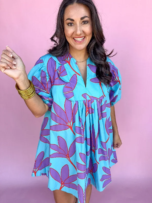 KARLIE | Abstract Leaf Scallop VNeck Dress