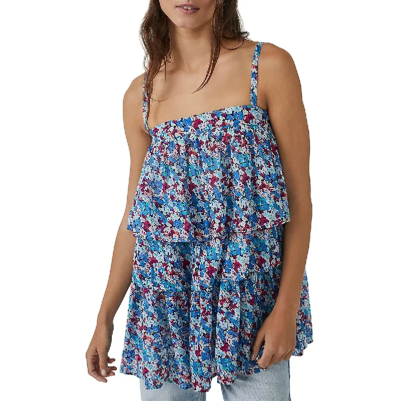 Free People Womens Tiered Floral Print Tunic Top