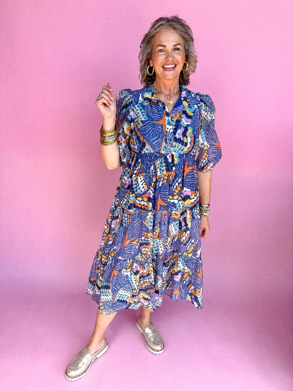 Uptown Cafe Dress - Blue