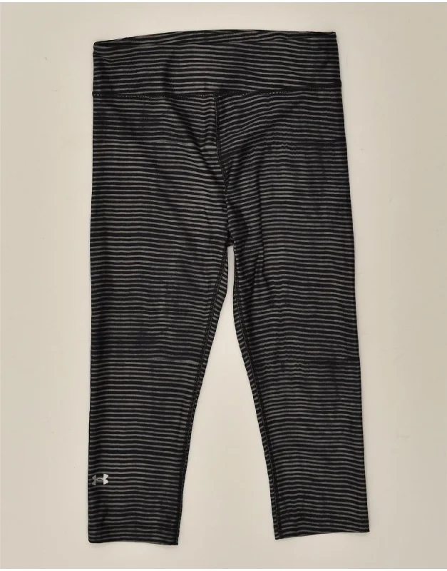 UNDER ARMOUR Womens Capri Leggings UK 14 Medium Grey Striped Polyester