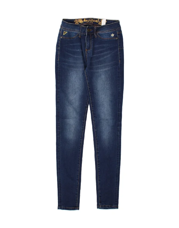 DESIGUAL Womens Skinny Jeans W26 L30 Navy Blue Cotton