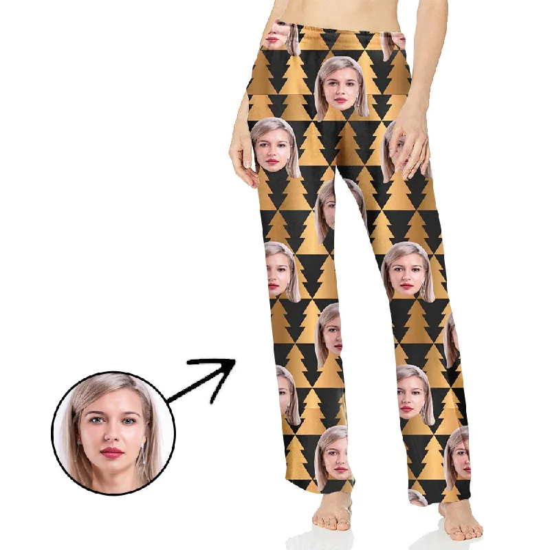 Custom Photo Pajamas Pants For Women All Over Christmas Tree