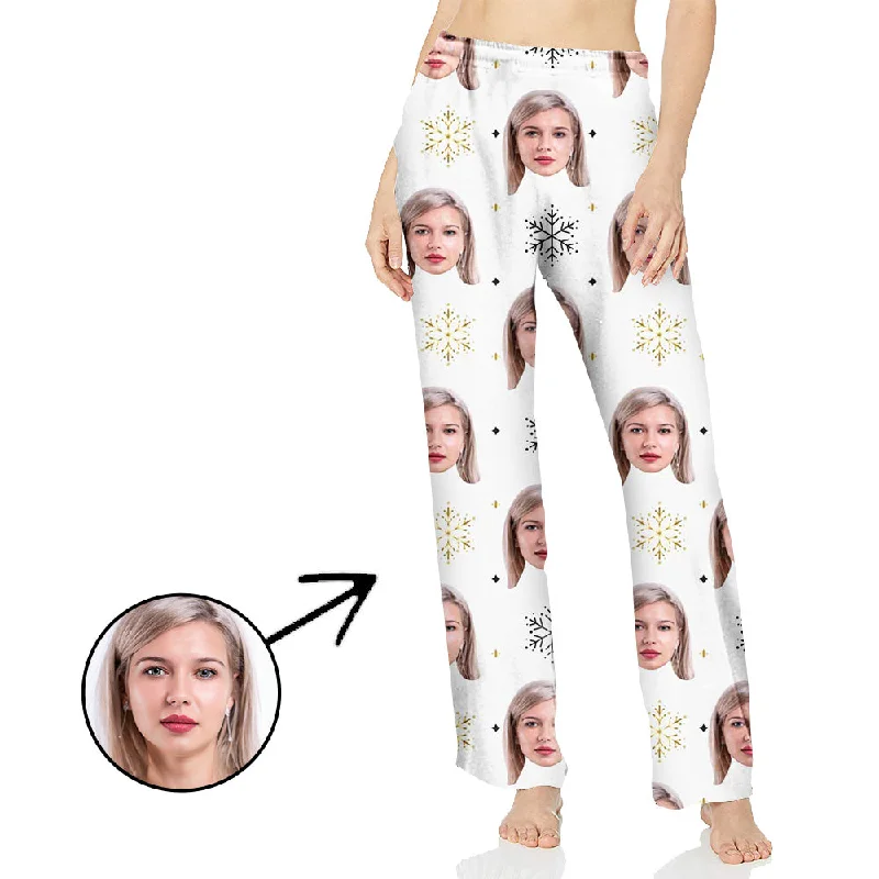 Custom Photo Pajamas Pants For Women Beautiful Snowflake