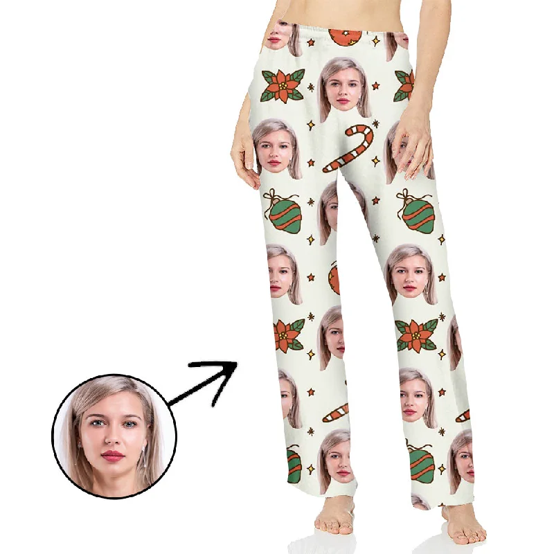 Custom Photo Pajamas Pants For Women Candy Cane Ane Lovely Pandants