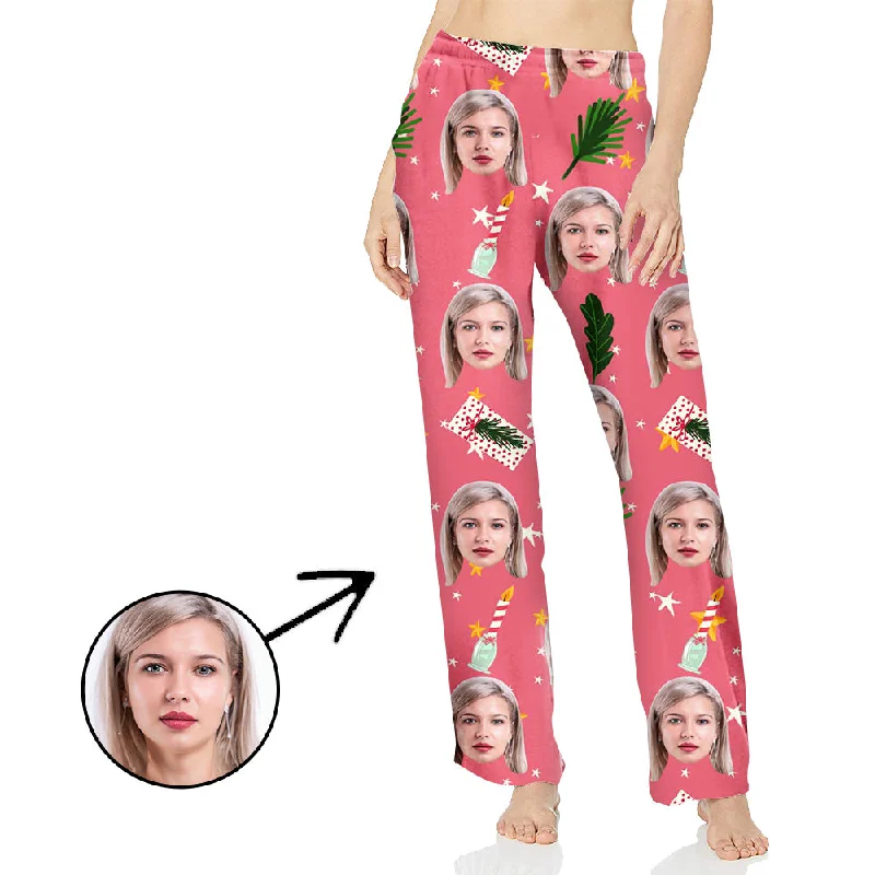 Custom Photo Pajamas Pants For Women Christmas Tree Printed