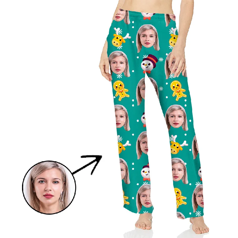 Custom Photo Pajamas Pants For Women Lovely Snowman And Cute Animals