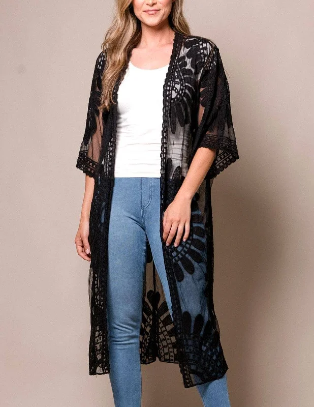 Akila Lace Kimono Wrap - Black Best sweaters for winter