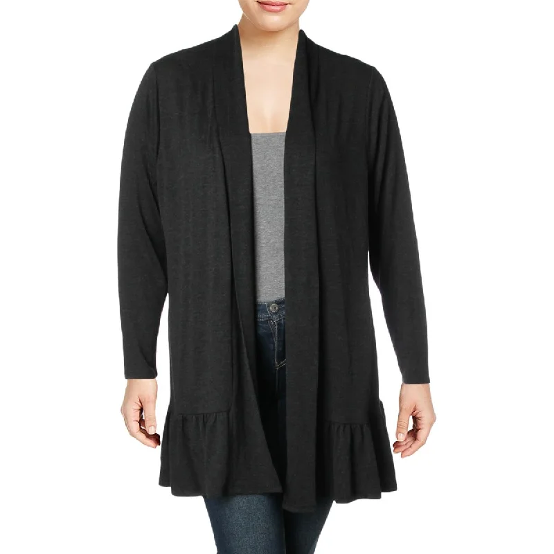 Belle by Belldini Womens Plus Ruffled Open Front Cardigan Sweater Knitted sweaters