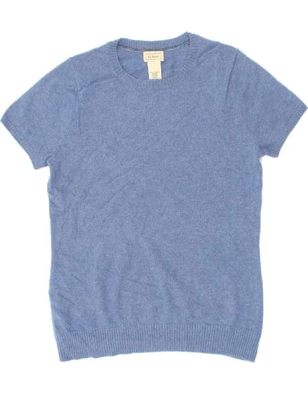 L.L.BEAN Womens Short Sleeve Crew Neck Jumper Sweater UK 12 Medium Blue Cashmere sweaters