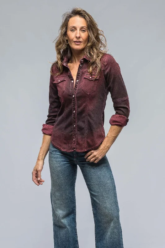 Maddi Fitted Western Snap Shirt In Bordeaux Over Dye Cardigan sweaters
