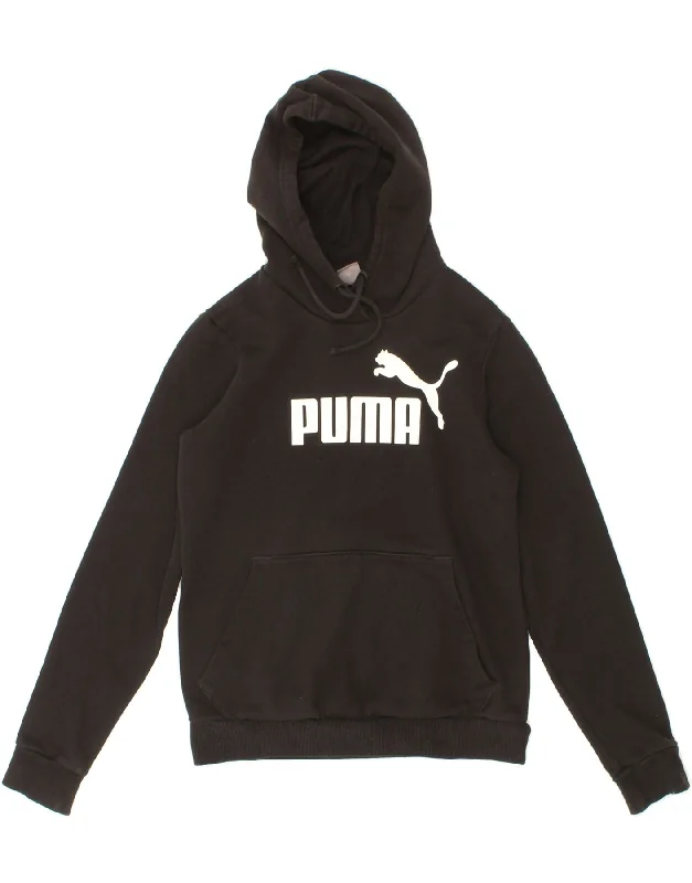PUMA Womens Graphic Hoodie Jumper UK 12 Medium Black Cotton Best sweaters for work