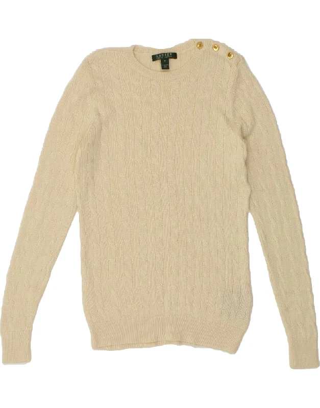 RALPH LAUREN Womens Crew Neck Jumper Sweater UK 12 Medium Beige Cotton Best sweaters for layering