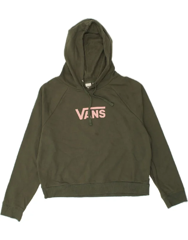 VANS Womens Graphic Hoodie Jumper UK 18 XL Khaki Cotton Zip-up sweaters