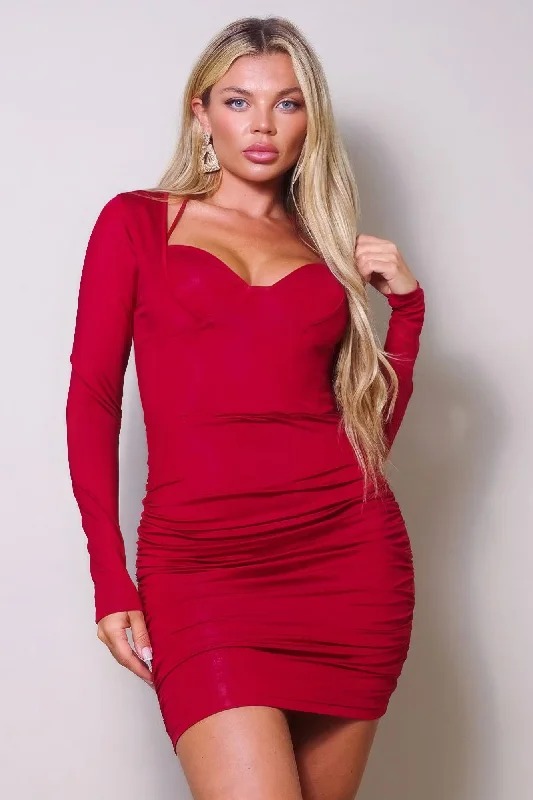 Long Sleeve Corset Halter Tie Mini Dress A-line mini dresses
