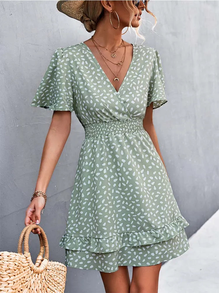 FashionSierra - V Neck For Women Fashion Floral Slim Short Female Lotus Leaf Sleeve Elegant Mini Dress Corset mini dresses FashionSierra - V Neck For Women Fashion Floral Slim Short Female Lotus Leaf Sleeve Elegant Mini Dress Corset mini dresses