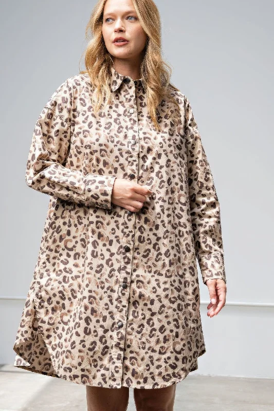 Leopard/animal Printed Shirt Dress Fall mini dresses