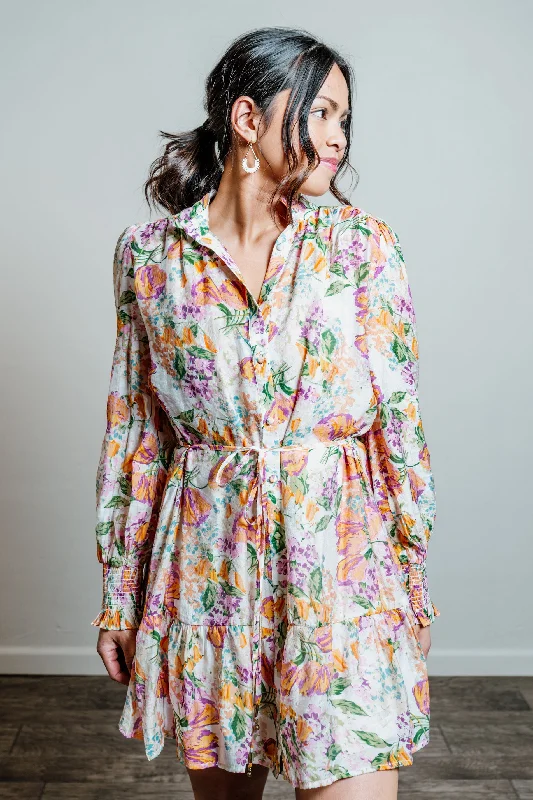 Floral Long Sleeve Button Front Dress