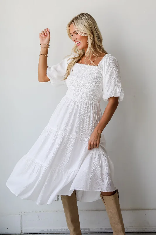 FINAL SALE - Bubbly Beauty White Tiered Midi Dress Lace midi dresses