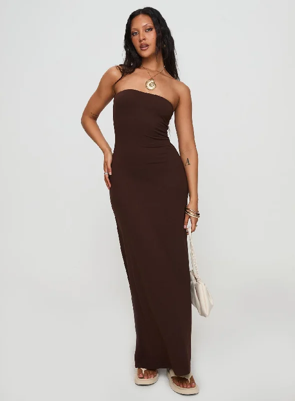 Bellaire Strapless Maxi Dress Brown Holiday maxi dresses