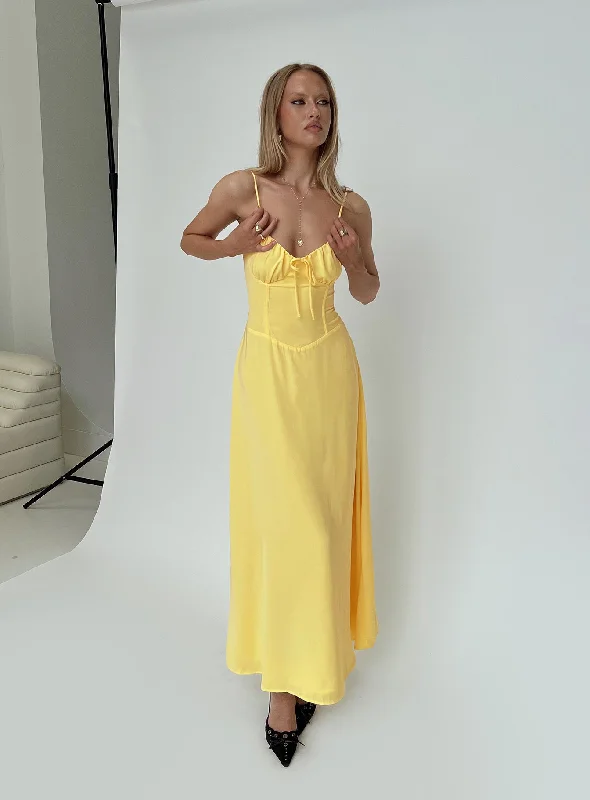 Eleanora Maxi Dress Lemon Yellow Silk maxi dresses