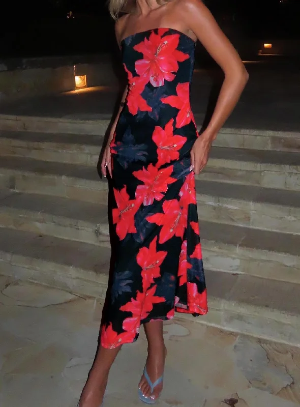 Celik Strapless Maxi Dress Black / Floral Sequin maxi dresses