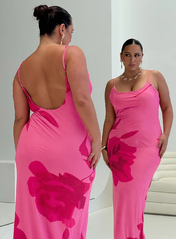 Knox Maxi Dress Hot Pink Floral Curve Graduation maxi dresses