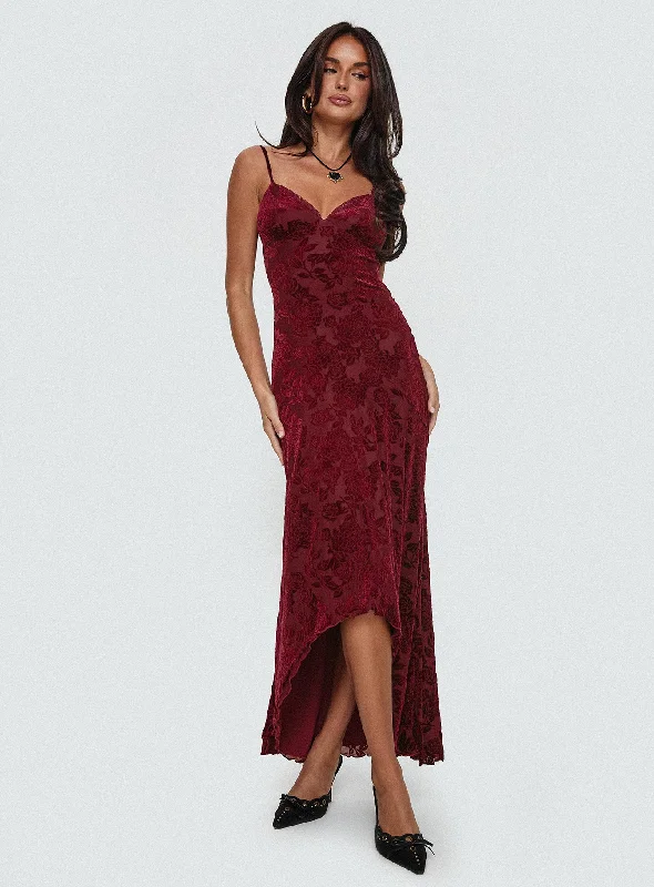 Rumours Slippy Burnout Maxi Dress Burgundy Casual maxi dresses