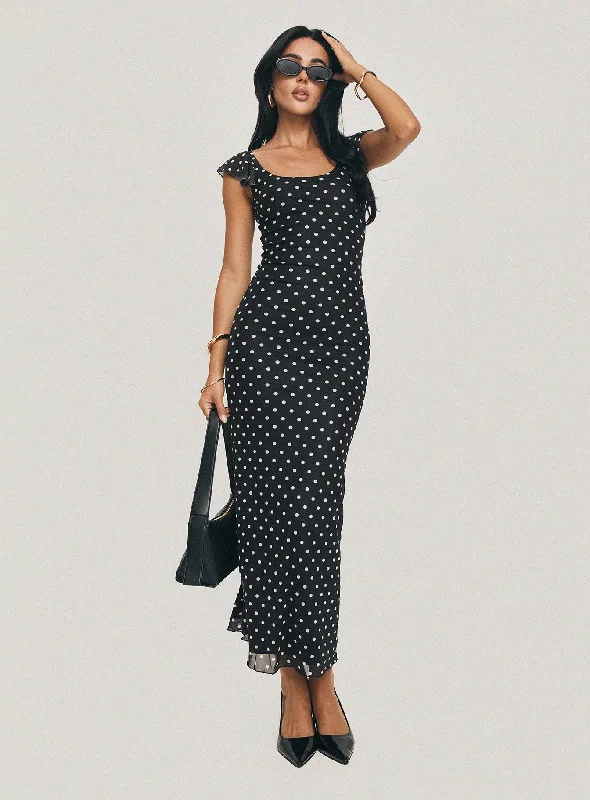 Sandberg Maxi Dress Black Polka Dot Knitted maxi dresses