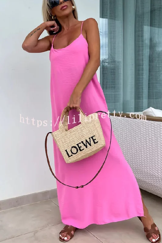 Solid Color Resort Style Spaghetti Strap Backless Maxi Dress Discounted maxi dresses