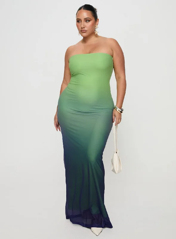 Stolen Love Strapless Maxi Dress Blue / Green Ombre Curve Formal maxi dresses
