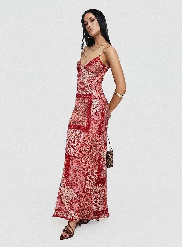 Sugar Plum Maxi Dress Red Paisley Glamorous maxi dresses