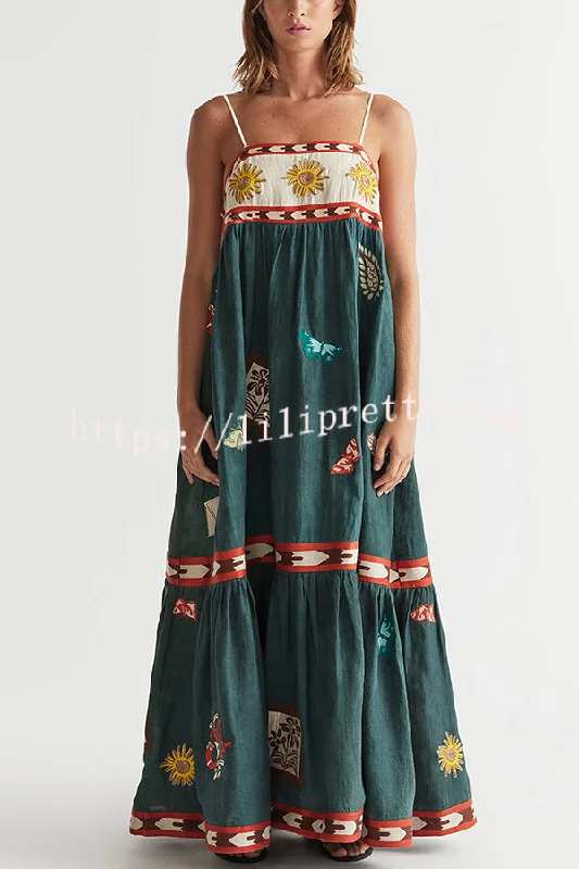 Unique Printed Sexy Suspender Backless Large Hem Maxi Dress Corset maxi dresses