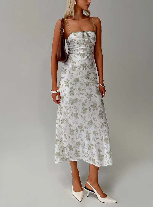 Vasiliki Maxi Dress White / Green Floral Lace maxi dresses