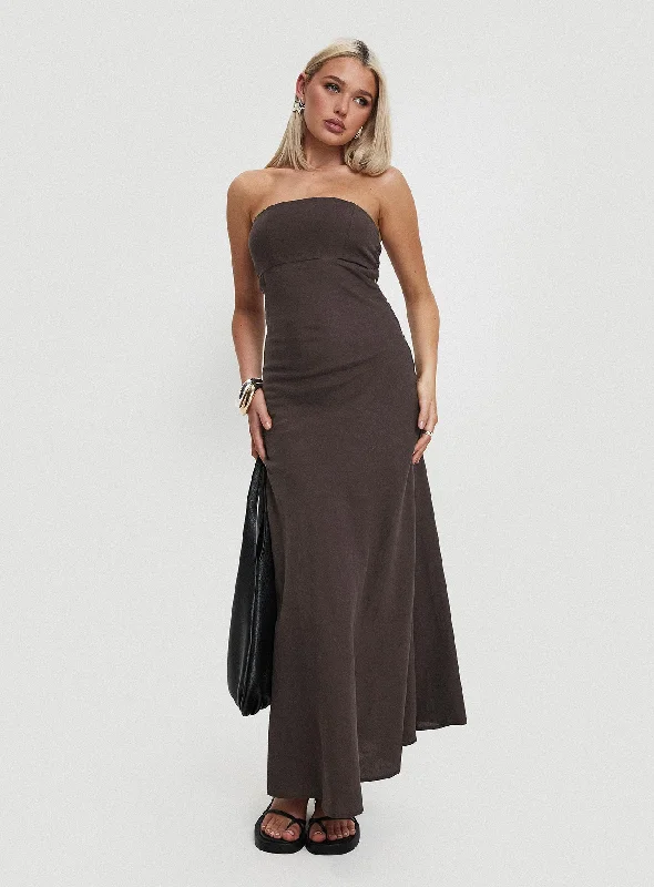 Yahir Strapless Maxi Dress Brown Best maxi dresses for plus size
