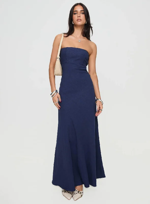Yahir Strapless Maxi Dress Navy Petite Women's maxi dresses