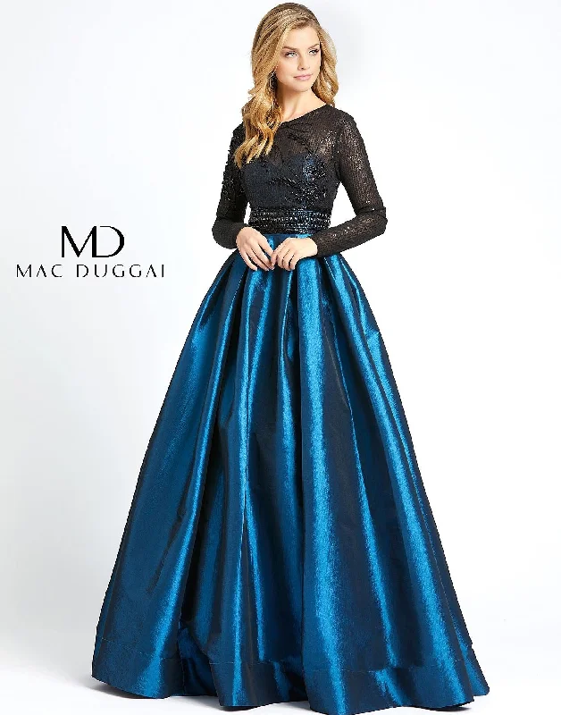 Mac Duggal 62883 Long Sleeve Beaded Lace Ball Gown