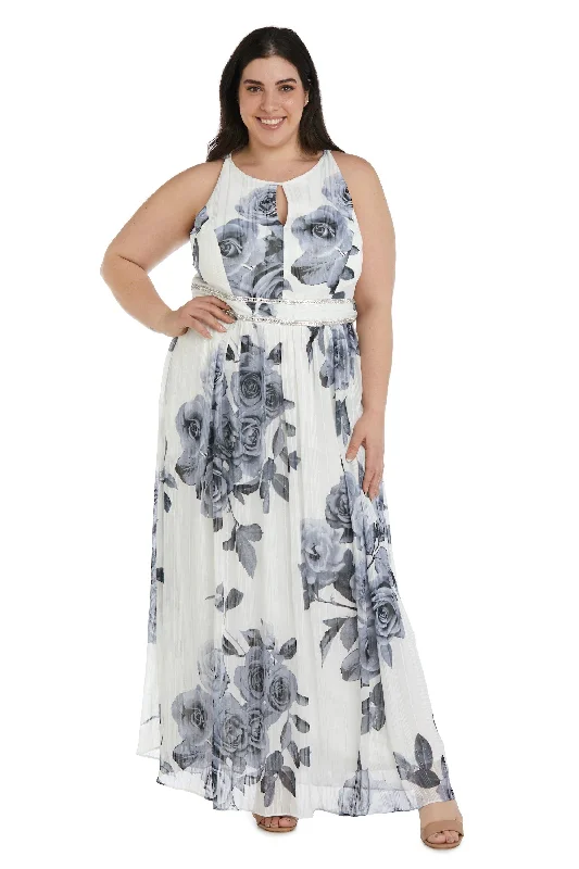 R&M Richards 7045W Long Plus Size Halter Print Gown Sale