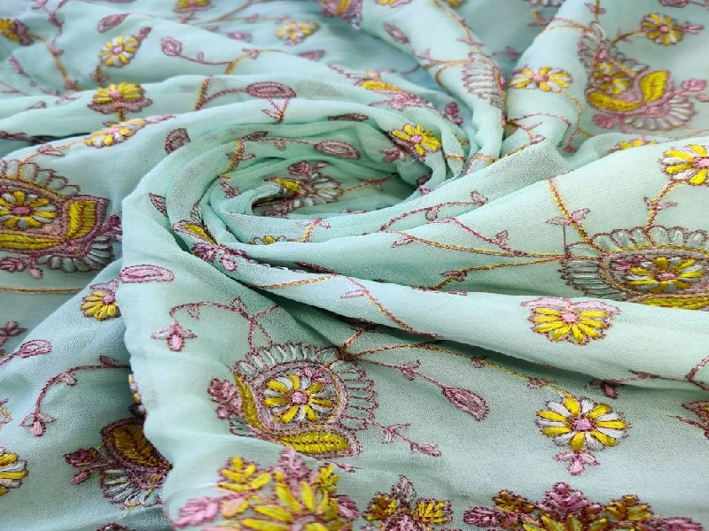 Mint Green Floral Heavy Kashmiri Work Embroidered Georgette Fabric Office floral dresses