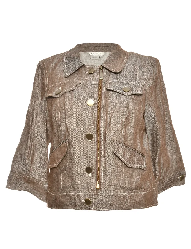 Button-Front Brown Cropped Jacket - M Women's must-have jackets