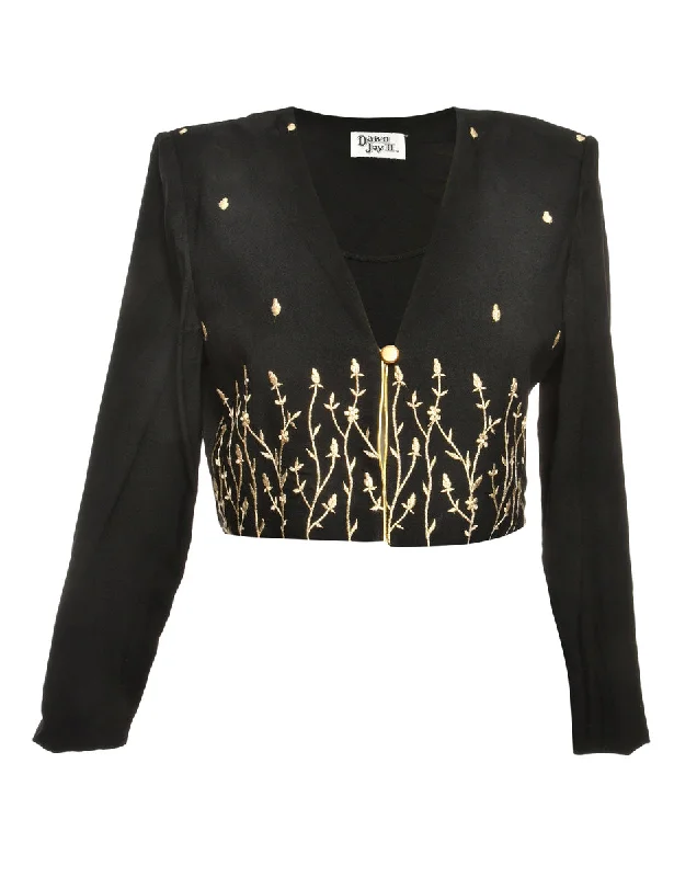 Embroidered Black Cropped Jacket - XL Women's lightweight jackets