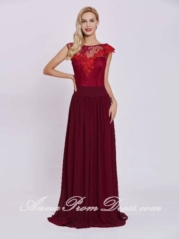 Burgundy Prom Dresses A-line Bateau Floor-length Lace Long Cheap Prom Dress 431930 Lace Dress Day