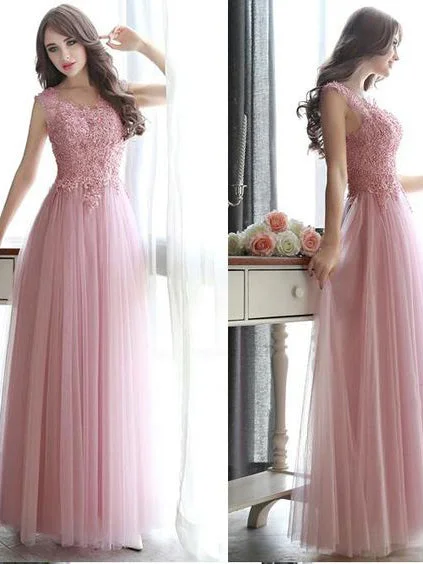 Cute Prom Dresses A-line Scoop Floor-length Beading Lace-up Long Prom Dress JKL554 Soft Lace Dress