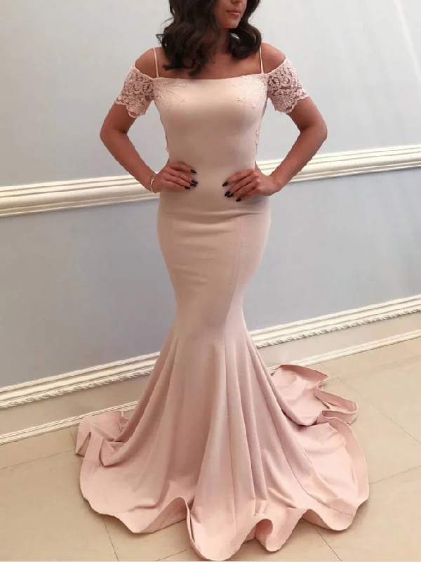 Open Back Prom Dresses with Spaghetti Straps Long Mermaid Backless Lace Prom Dress JKL1512 Lace Gown Style