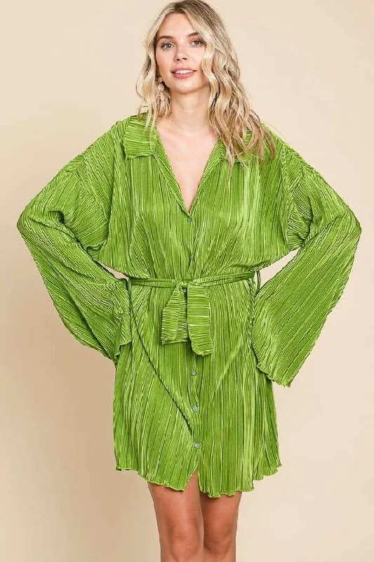 PLUS Loose Fit Pleated Shirt Dress Sexy Shirt Dress