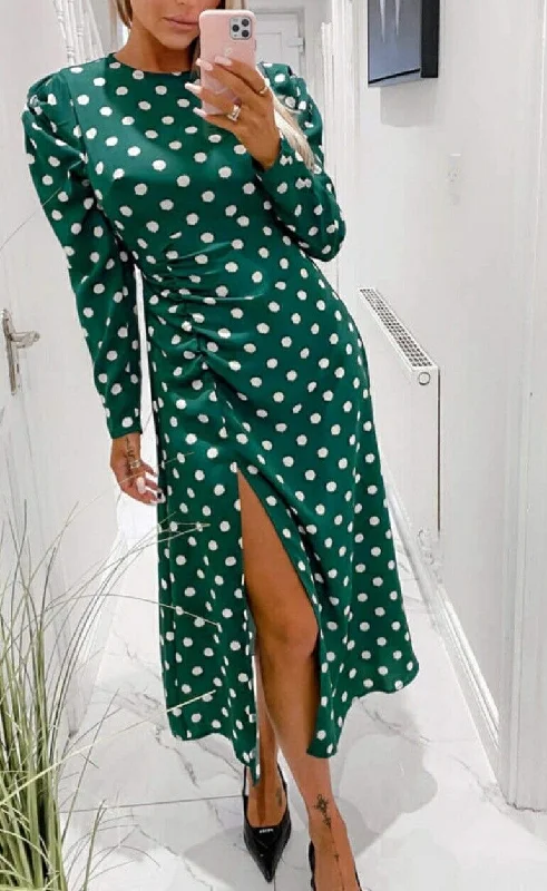 AX Paris Green Print Ruched Skirt Detail Midi Dress  Size 6. Midi Skirt Party
